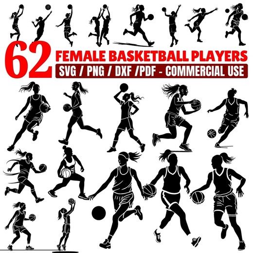 Female Basketball Players Svg Png Pdf & Dxf Bundle for Sports Crafts Instant Downloads - Etsy
