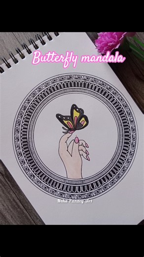 Butterfly on Hand Mandala Art🦋🌿 | Satisfying Drawing #art #butterfly #short #painting