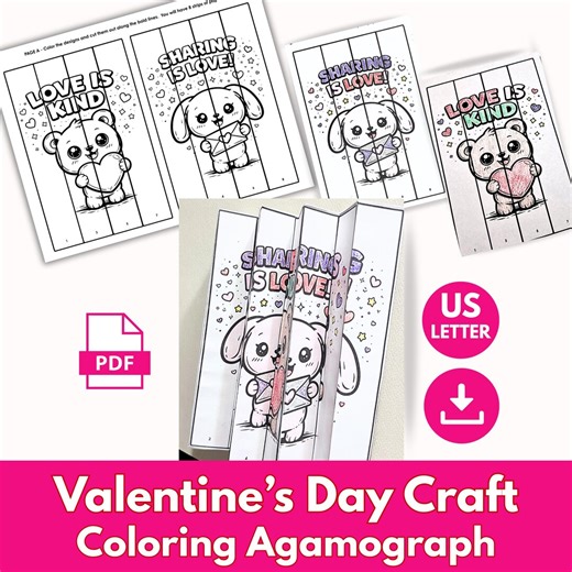 Valentine's Day Agamograph Printable, 3D Coloring Page, Cut Paste Craft Optical Illusion Magic Accordion, Sunday School Classroom Homeschool - Etsy