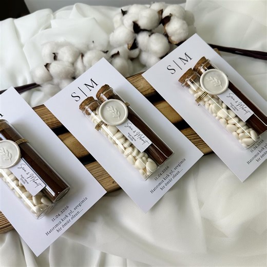 Personalized Wedding Favors for Guests, Turkish Coffee and Heart Candy Glass Tubes, Engagement Party Favors, Wedding Thank you Gift