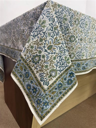 Indigo Floral Tablecloth, Hand Block Print Indian Cotton Boho Border Table Cover for Wedding Tables, Home, Dining Table, Restaurant, Gift - Etsy