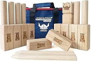 Jac & Mok Kubb Rubberwood Game Set-Durable Wooden Blocks with Carrying Case-Viking Chess Games