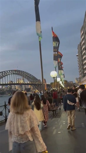 Walk at Circular Quay in view of Harbour Bridge in Sydney Australia