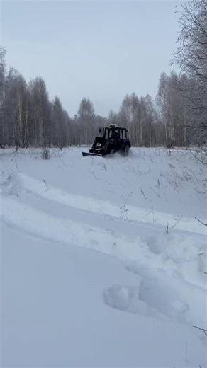 Blue Tractor Snow Removal in a Winter Landscape