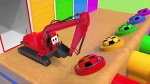 宝宝早教动画，挖掘机和汽车的游戏，学习颜色英语启蒙