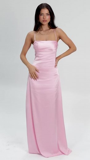 The most perfect wedding guest dress! Shop the Blaise Pink Satin Maxi Dress online now.