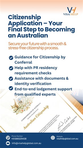Visa Help on Instagram: "Ready to Become an Australian Citizen in 2025? If you’ve lived, worked, and built your life in Australia — this is your final milestone. The Australian Citizenship Application is more than a form… it’s the moment your future becomes secure, stable, and truly yours. Whether you're applying through permanent residency, partner pathways, child citizenship, or conferral, getting it right the first time is crucial. Errors, missing documents, and incorrect eligibility claims c