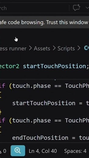Swipe controls for endless runner #CodeCraftedDevs #endless runner #coding #programming #C sharp