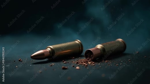 Video A pair of bullet shells sitting on a table, often used as a decorative item or in military-themed settings