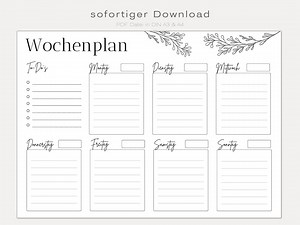 Wochenplaner DIN A3 und A4 | digital DOWNLOAD | Home Office | To-Do Liste schlicht | minimalistisch Lineart Ast Blatt | deutsch - Etsy.de