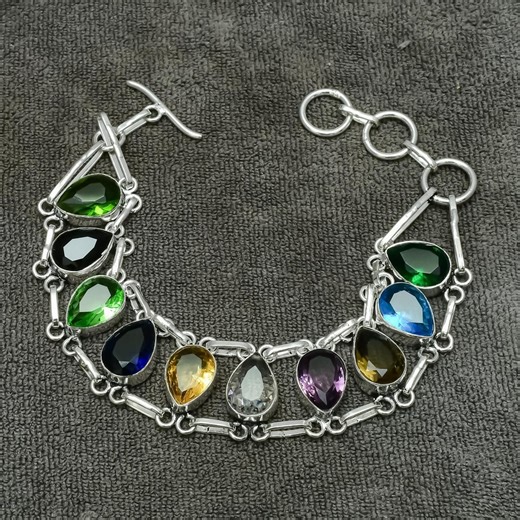 Multi Gemstone 925 Sterling Silver Bracelet - Handmade Jewelry - Etsy New Zealand