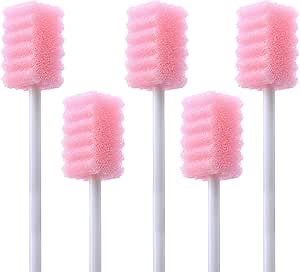 100 Pcs Mouth Swabs for Elderly, Individually Wrapped Oral Care Swabs, Unflavored Disposable Dental Swabsticks for Mouth Cleaning, Sawtooth-Shaped Pink Sponge