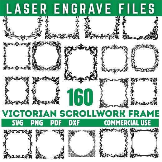 Victorian Scrollwork Frame SVG Bundle, Ornate Vintage Border Designs for Laser Engraving & Cutting, Instant Downloads - Etsy
