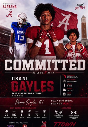 Osani Gayles Commits to Alabama 2027 WR — 4-Star IMG Academy Recruit