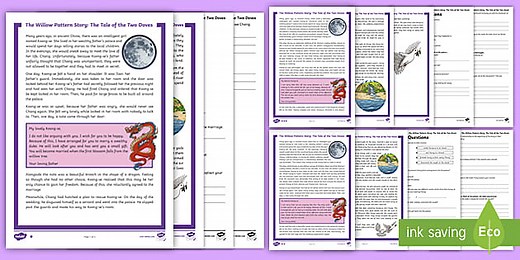 UKS2 Willow Pattern Story: The Fable of the Two Doves Differentiated Reading Comprehension Activity
