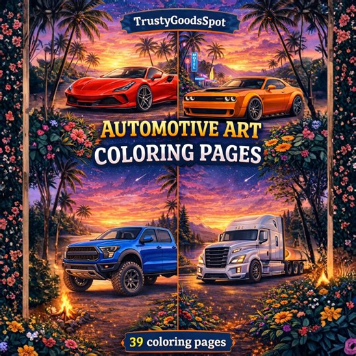 CAR Automotive Art Coloring Pages 39 Pages| Adults and Kids Printable Coloring Book PDF | Digital Download Activity - Etsy