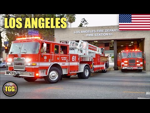 [Los Angeles] LAFD Light Force 61, Engine 61 & Rescue 61 With Lights & Siren!