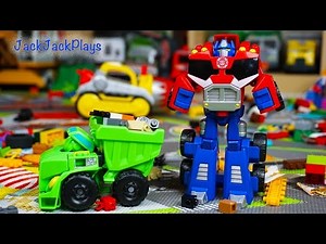New Transformers Rescue Bots Toy! Boulder Bulldozer and Optimus Prime Truck for Kids | JackJackPlays
