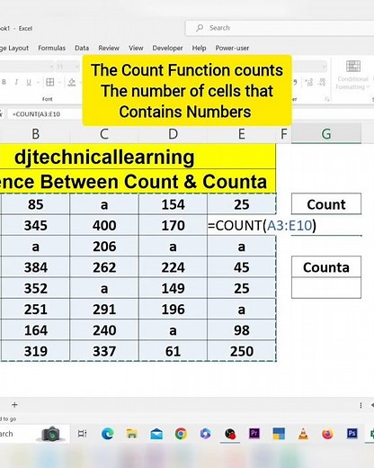 Difference between Count & Counta in Excel | Count Function | Counta Function | #count #counta #tips