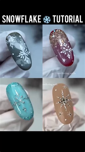 Nail art 💅 Manicure on Instagram: "✨ Snowflake tutorial 4-in-1 ❄️💅 🎥 by @ewiloving.nails If you love delicate winter details, this one’s for you. Four different ways to paint snowflakes — from soft and airy to bold and sparkly — all in one mini tutorial. Save it for your winter sets and try a new style each time ✨ ⸻ #snowflakenails #snowflakenailart #wintertutorial #winternails #holidaynailart #festivenails #nailarttutorial #tutorialnails #simplenailart #nailinspo #nailsideasfornailart #nails