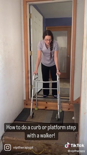 How to do a platform or curb step with a walker. Still struggling? Reach out today to see how we can help. 567-454-1046 or www.viptherapy.org Disclaimer: this is not medical advice if you have pain or mobility issues consult your doctor and physical therapist. #caregiver #caregivers #caregivertips #caregiversupport #pain #surgeryrecovery #surgery #healthcare #healthcareworker #hipreplacement #kneereplacement #falls #fallprevention #homesafety #homehealthcare #homecare #steps #geriatrics #stna #c