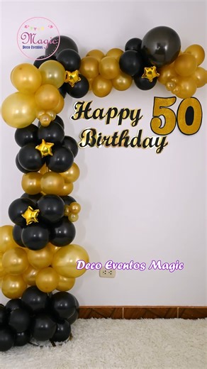 Deco Eventos Magic on Instagram: "🖤💛Te gustaría aprender hacer esta guirnalda con globos en tono dorado y negro para fiesta de 50 años?🖤💛Would you like to learn how to make this gold and black balloon garland for a 50th birthday party? ##50años #guirnaldadeglobos #decoracionconglobos #happybirthday #decoeeventosmagic"