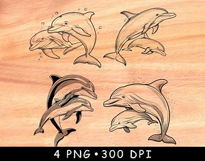 Dolphin Family PNG Bundle, Ocean Animal Laser Engraving Design, Coastal Nursery Wall Art, Coaster Chopping Board File - Etsy