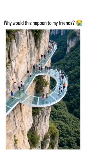 Raj | The X post shares a 10-second video purporting to show a glass skywalk bridge in China collapsing under a falling boulder, with crowds... | Instagram