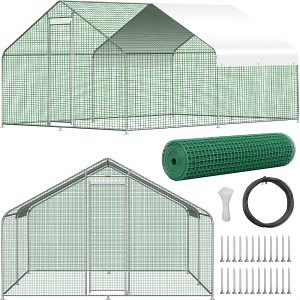 VEVOR Large Metal Chicken Coop with Run, Walk-in Chicken Runs for Yard with Waterproof Cover, Outdoor Poultry Cage Hen House for Farm Use, 12.8x9.8x6.5 ft Large Area for Duck Coops and Rabbit Runs | VEVOR US
