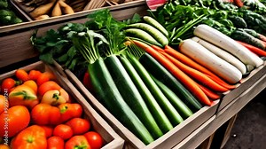 Fresh produce display at a farmers market