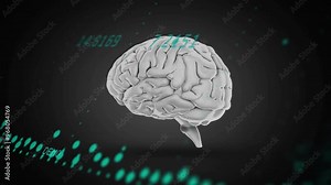 Animation of spinning brain over data processing