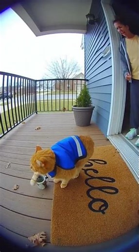 Cat Poops on Porch in Safety Vest!