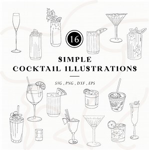 Cocktail Illustration Bundle, Instant Digital Download, Line Drawn Clipart, DIY Wedding Bar Menu, Hand Drawn Art, Printable Aperol Spritz - Etsy