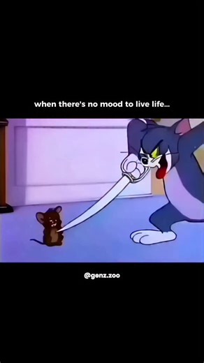 genz.zoo on Instagram: "This scene from Tom and Jerry shows Tom trying to intimidate Jerry by pointing a fencing sword at him, leaning forward with a fierce, almost gleeful expression. Instead of real danger, the moment relies on cartoon exaggeration: Tom’s arm stretches unnaturally long, and the sword merely presses into Jerry’s chest without hurting him. Jerry’s small size and unimpressed reaction undercut Tom’s aggression, turning the threat into a visual joke. The humor comes from slapstick 