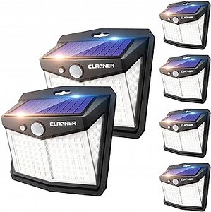 CLAONER Solar Lights Outdoor, [128 LED/6 Packs] Solar Motion Sensor Lights 3 Working Modes Outdoor Lights with 270° Wide Angle Wireless IP65 Waterproof Security Light for Fence Patio, Cold White