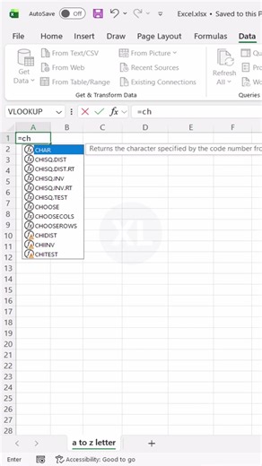 Auto‑Generate a to z Letters in Excel #excel #excelforbeginners #excelshortcuts #office