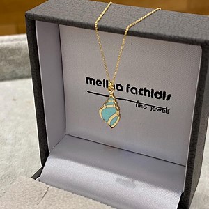14k Yellow Gold Chain Necklace With Turquoise Enamel Double Sided Seashell Charm. Birthday Jewellery Gift for Growth and Tranformation. - Etsy