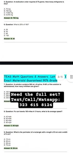 TEAS 7 Math Questions and Answers 2026 Full Study Guide. #atiteas #nursing #nursingstudent #teas