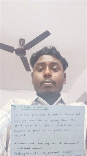 ANKIT SAW || DSA Instructor || Full stack developer on Instagram: "“Variable yahan declared nahi hai, phir bhi kaam kaise kar raha hai?” Ye magic nahi hai — Scope Chaining hai 👀🔥 In this video, I’ve explained Scope Chaining in JavaScript in a very simple and practical way 👇 🔗 Scope Chaining kya hoti hai? Jab JavaScript kisi variable ko find karta hai, wo pehle current scope me dekhta hai ➝ phir outer scope ➝ phir global scope jab tak variable mil na jaye 💡 💡 Isliye: ✔ Inner function outer