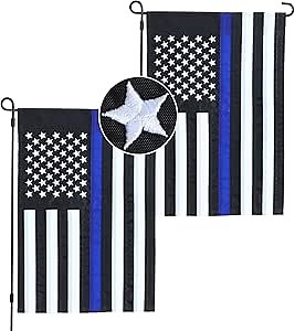 2 Pack Thin Blue Line American Garden Flag 12''x18'', Durable Deluxe Embroidered Stars and Double Edge Sewing, Black White and Blue Police Flag Honoring Law Enforcement Officers