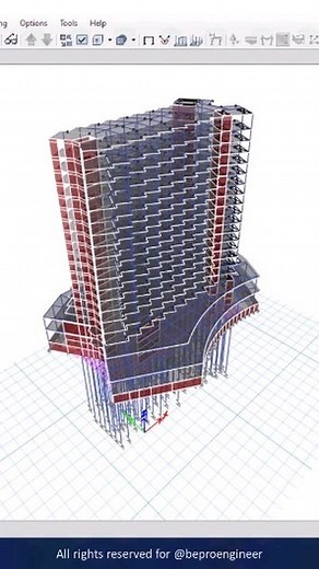 Be Pro Engineer on Instagram: "This 22-story, 80-meter-tall building accommodates both commercial and hotel purposes. Its structural design integrates a dual lateral load-resisting system, combining special RC shear walls and moment-resisting frames. Additionally, to address soil weaknesses, a foundation support system of 144 piles, ranging from 25 to 36 meters in length, has been implemented. We utilized ETABS software for nonlinear modeling and analysis, assessing its performance according to 