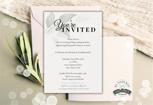 Editable Nonprofit Invitation Template | Charity Fundraiser or Gala Digital Invite | Elegant & Pretty Editable Template for Giving Events - Etsy