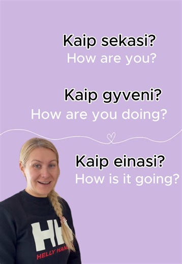 🇱🇹Kaip paklausti „kaip sekasi?“ lietuviškai? 🤔 Ir kaip į tai atsakyti? Šiame video parodau 3 būdus paklausti ir 3 būdus atsakyti lietuviškai. Tai frazės, kurias lietuviai naudoja kasdien! 👇 Parašyk komentaruose: Ar žinai daugiau? — 🇬🇧How do you say “How are you?” in Lithuanian? 🤔 And how do you answer it? In this reel, I’m sharing 3 ways to ask and 3 ways to reply in Lithuanian. These are phrases Lithuanians use in everyday conversations. 👇 Tell me in the comments: do you know more?