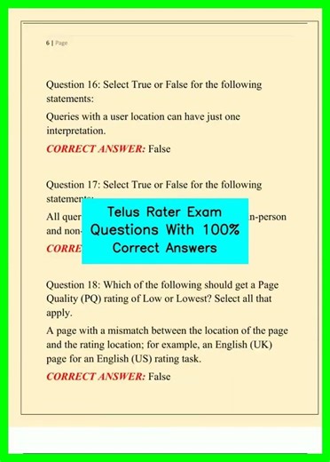 Telus Rater Exam Questions With 100% Correct Answers video