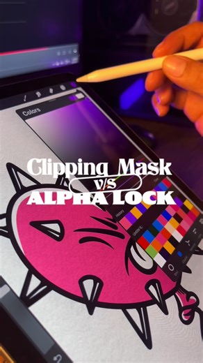 OCHO on Instagram: "In this clip, I’m adding shadows to my illustration using both the Alpha Lock and Clipping Mask methods in Procreate. Alpha Lock makes it quick and easy to paint shadows directly onto the layer, but it’s a bit harder to fix mistakes. With Clipping Mask, I can add shadows while keeping the flexibility to adjust or add effects later. But, what’s the real difference? ✨ • Alpha Lock locks the transparency of a layer, meaning you can paint only on what’s already there. Perfect for