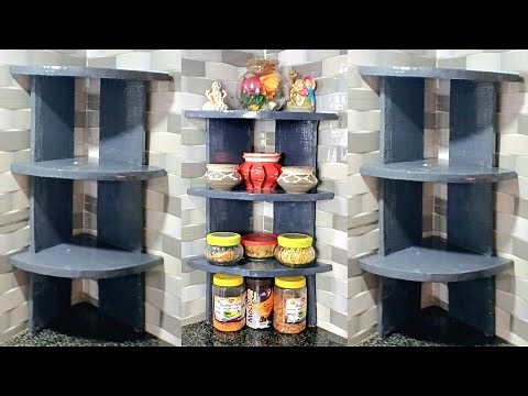DIY Corner shelf idea || 3 shelves Corner rack || Corner shelf with Cardboard || kitchen rack