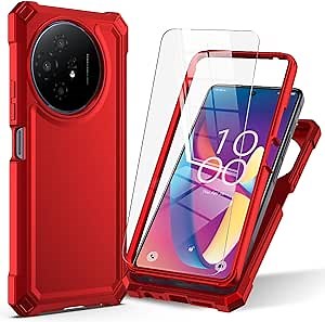 for TCL 50 XL 5G Case, with Screen Protector, Dual Layer Structure Protection, Shock-Absorbing Corners TPU Bumper, Heavy Duty Rugged Protective Phone Cover (Red)