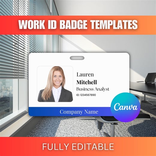 Editable Employee ID Card Templates: Photo Work Badge (canva Digital Download) - Etsy