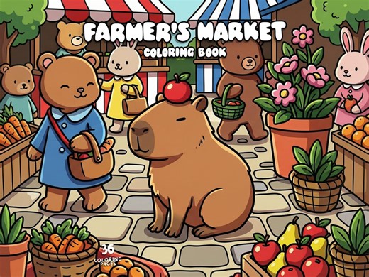 Market Coloring Store Shop Coloring Book Cute Animal Coloring Pages Cozy Coloring Book for Adults Kid Coloring Sheets Printable Activity Pdf - Etsy