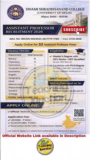 DU Assistant Professor Vacancy 2026 | Swami Shraddhanand College Recruitment | Apply Online